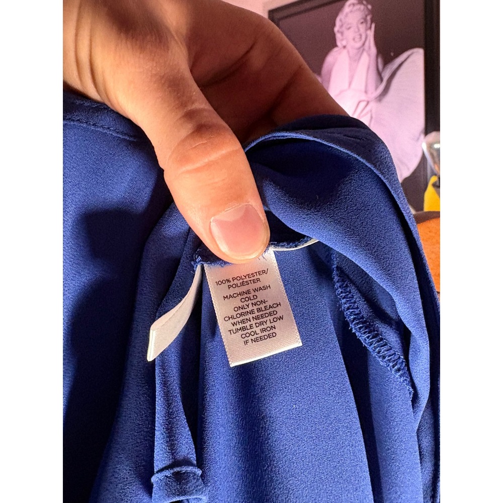 Loft Button Down Blouse Womens Medium Blue Roll Tab Sleeve Utility Shirt - Picture 5 of 11